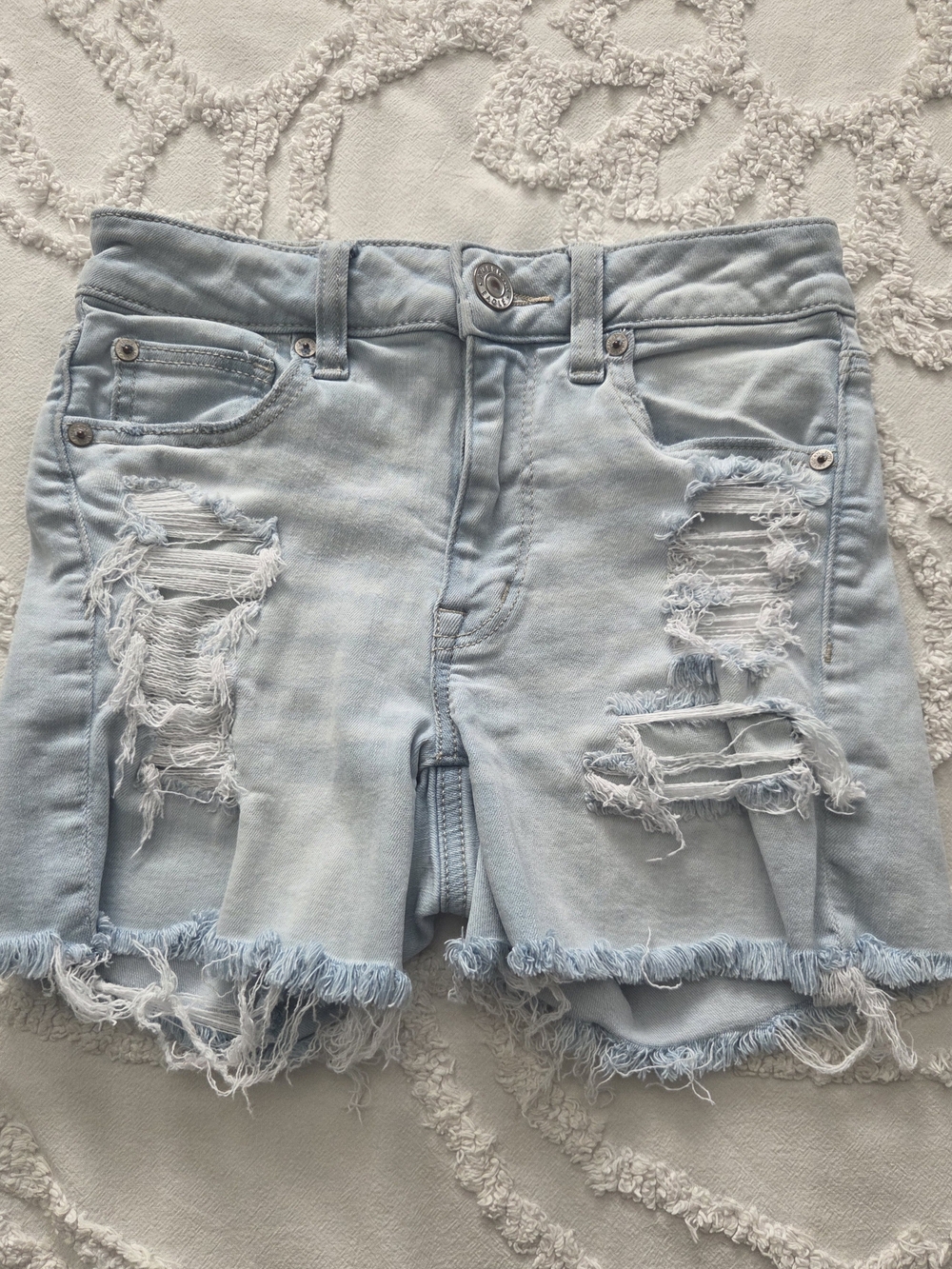 American Eagle Outfitters Light Blue Distressed Denim Shorts